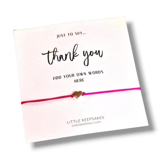 Thank You Wish Bracelet: Heart Charm, Friendship Gift I Personalised I Own words