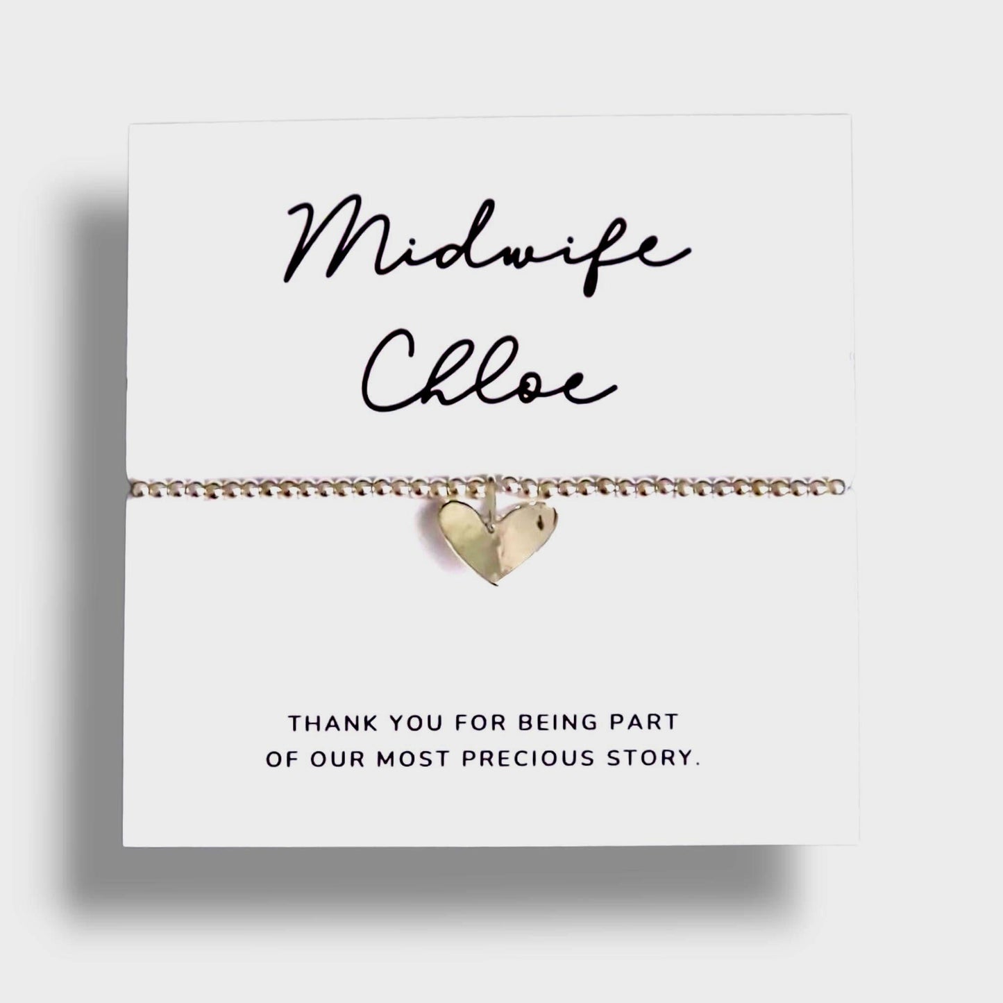 Midwife thank you -0 Personalised Silver Heart Bracelet – Midwife Gift – Custom Thank You Jewellery - Precious story