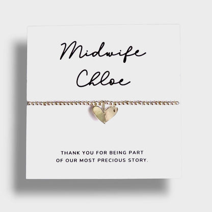 Midwife thank you -0 Personalised Silver Heart Bracelet – Midwife Gift – Custom Thank You Jewellery - Precious story