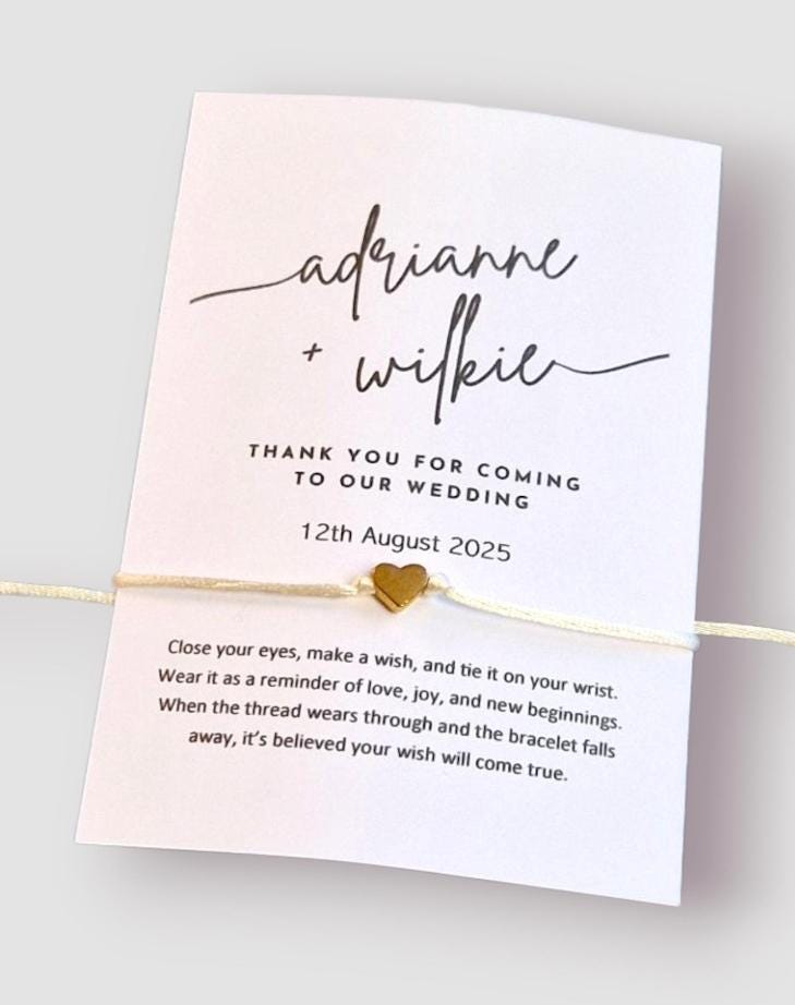 Wedding Favour Wish Bracelet: Thank You Gift for Guests - Keepsake, Personalised - Thank you for coming to our wedding.
