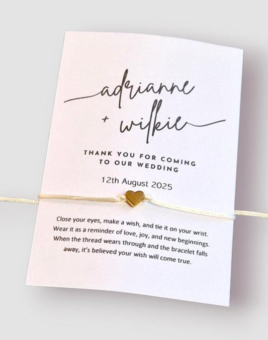 Wedding Favour Wish Bracelet: Thank You Gift for Guests - Keepsake, Personalised - Thank you for coming to our wedding.