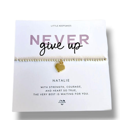 Never Give Up Bracelet | Silver Plated Stretch Bracelet | Inspirational Gift | Encouragement Keepsake | Motivational | Thinking of You