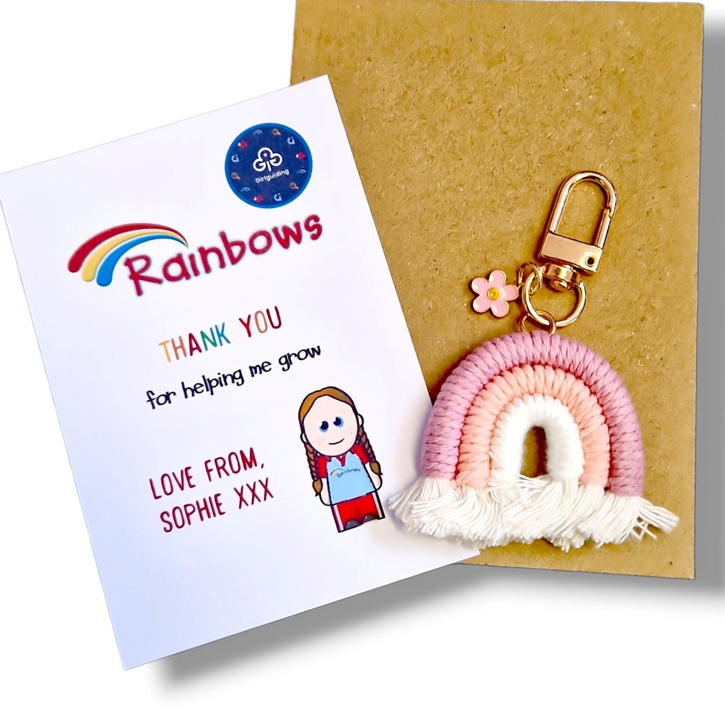 Rainbows Guiding Girl Guides Keyring – Rainbow Keyring Thank You Gift – Rainbow Leader Appreciation – Handmade Keychain – Personalised card