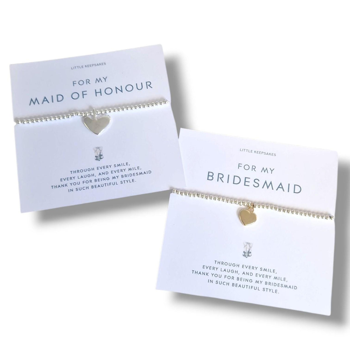 Personalised Bridesmaid - Maid of Honour I Silver plated Ball Stretch Bracelet – Dainty Silver - Charm Bracelet & Silver Heart Charm -CM800