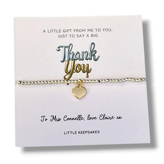 Thank you Gift - Say a big thank you Personalised Silver Plated Charm Bracelet: Thank You Gift - Gold, teacher, friend, colleague