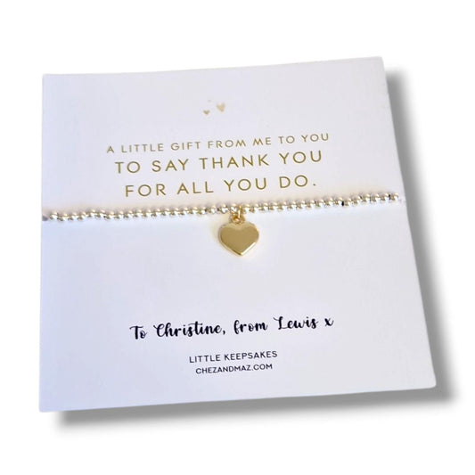 Thank you Gift,  Thank you for all you do- Personalised Silver Plated Charm Bracelet: Gold, teacher, friend, colleague