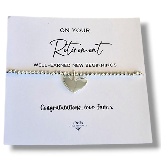 Retirement Bracelet, Personalised Retiring | Happy Retirement  | Silver Plated Charm Bracelet Heart Charm 765