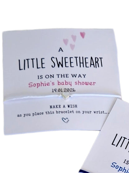 A little sweetheart is on the way- Personalised Baby Shower Wish Bracelet, Mummy to Be, Charm String Bracelet, Personalised Gift -LS79