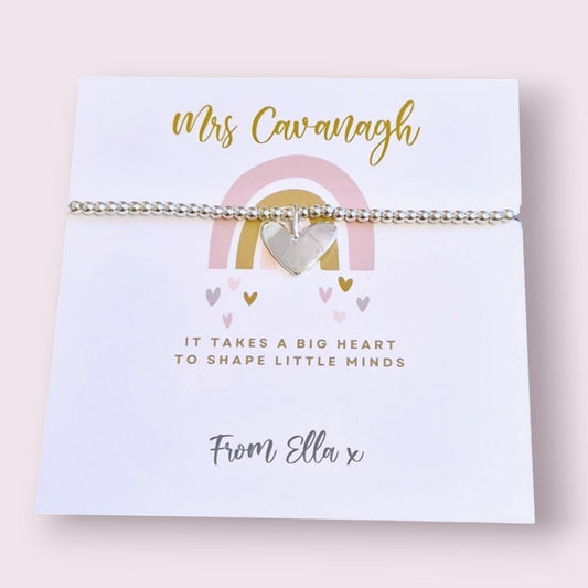 Personalised  Teacher Thank You Bracelet: Silver Beaded Charm