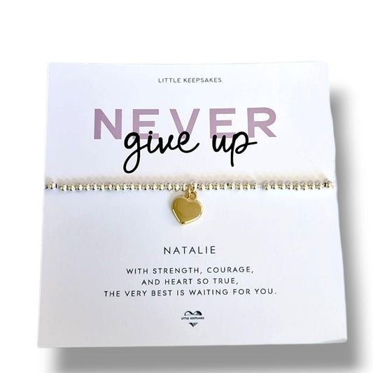 Never Give Up Bracelet | Silver Plated Stretch Bracelet | Inspirational Gift | Encouragement Keepsake | Motivational | Thinking of You