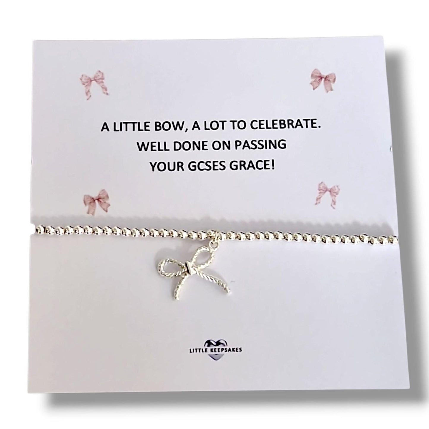 GCSE Congratulations Bracelet, Passed GCSE Gift, Exam Success Gift, Little Bow Wish Bracelet, Well Done Gift, Student Gift, Handmade UK