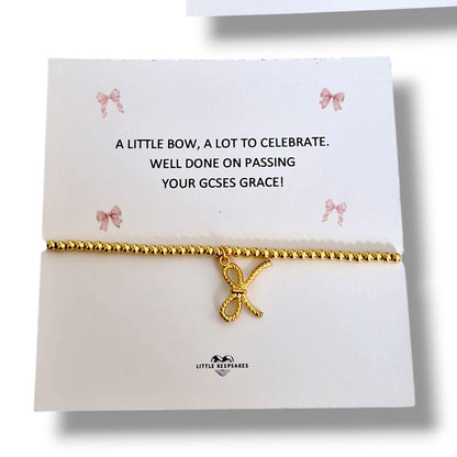 GCSE Congratulations Bracelet, Passed GCSE Gift, Exam Success Gift, Little Bow Wish Bracelet, Well Done Gift, Student Gift, Handmade UK