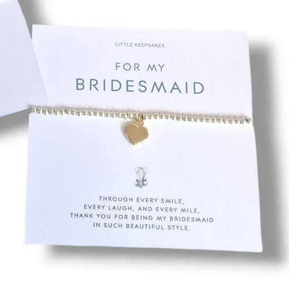 Personalised Bridesmaid - Maid of Honour I Silver plated Ball Stretch Bracelet – Dainty Silver - Charm Bracelet & Silver Heart Charm -CM800