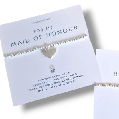 Personalised Bridesmaid - Maid of Honour I Silver plated Ball Stretch Bracelet – Dainty Silver - Charm Bracelet & Silver Heart Charm -CM800