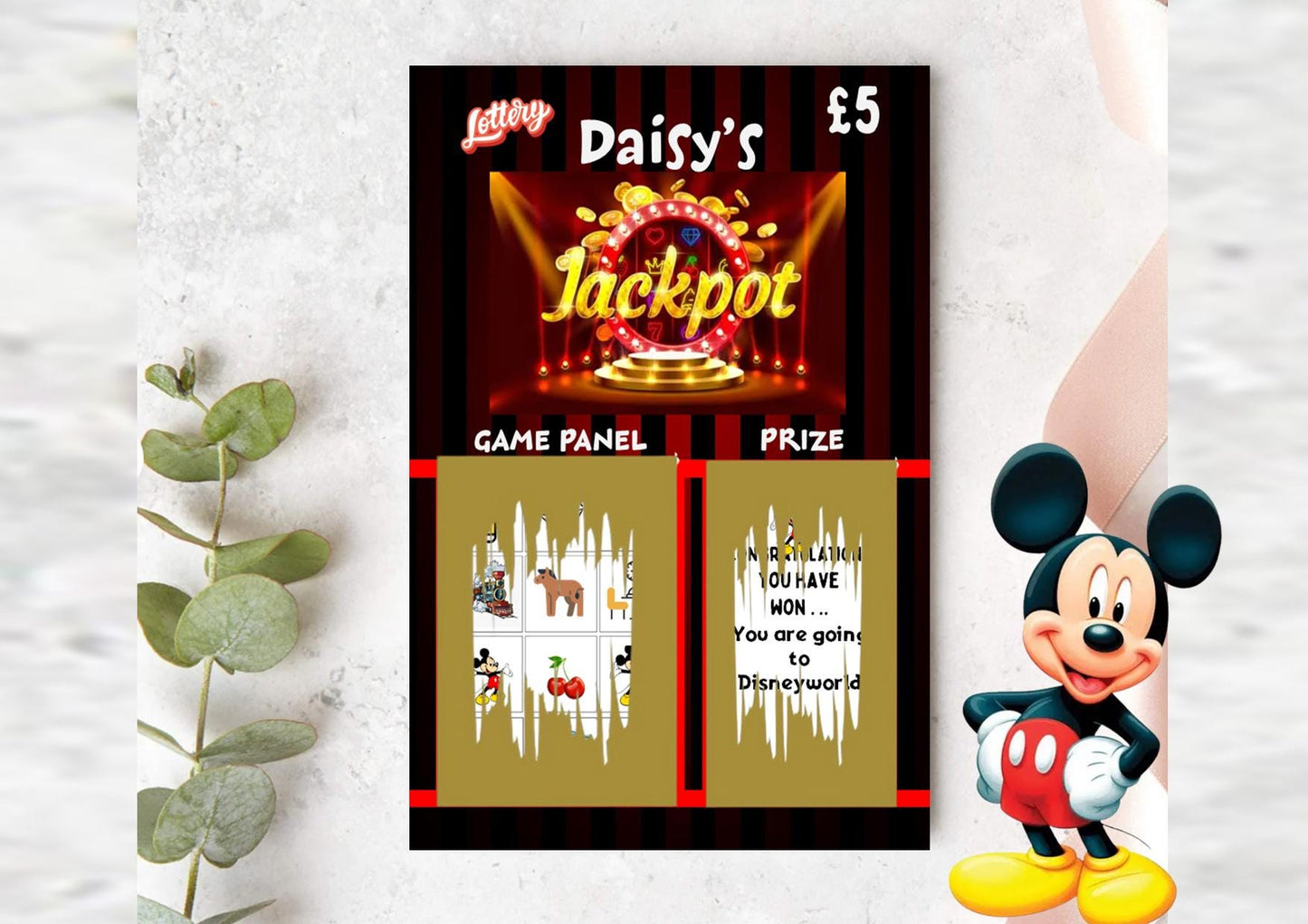 Personalised Scratch to Reveal Holiday Ticket: Surprise Holiday, Present, Gift, Christmas, Birthday, Disney inspired