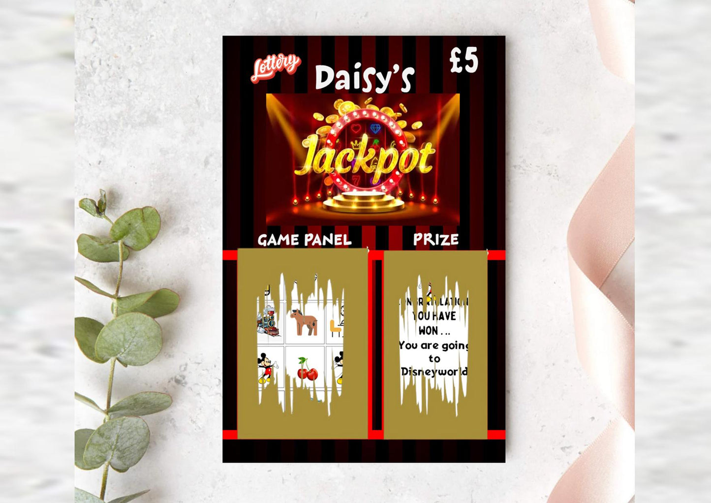 Personalised Scratch to Reveal Holiday Ticket: Surprise Holiday, Present, Gift, Christmas, Birthday, Disney inspired