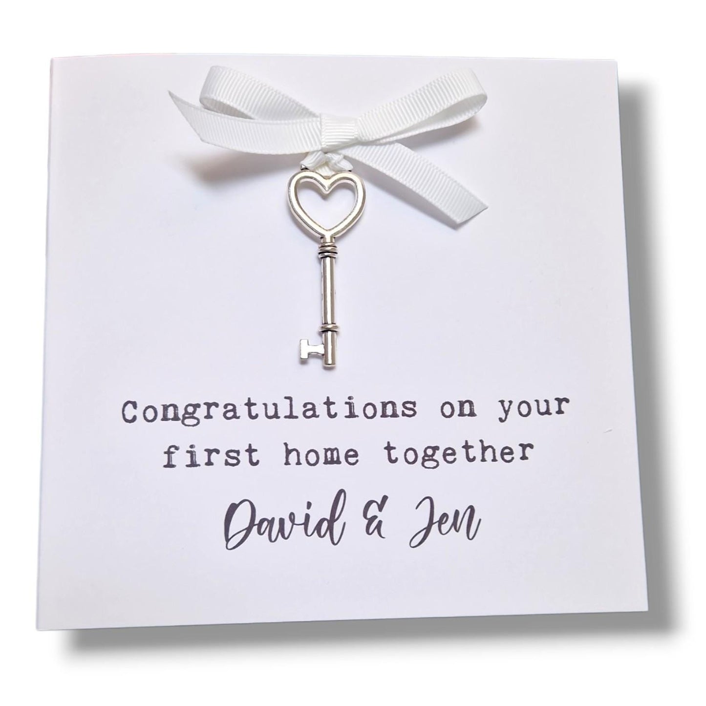 New Home Card with Metal Key, Personalised | Housewarming Card | Lucky Key Greeting Card | Blank Inside | Square Folded Card, New House Gift