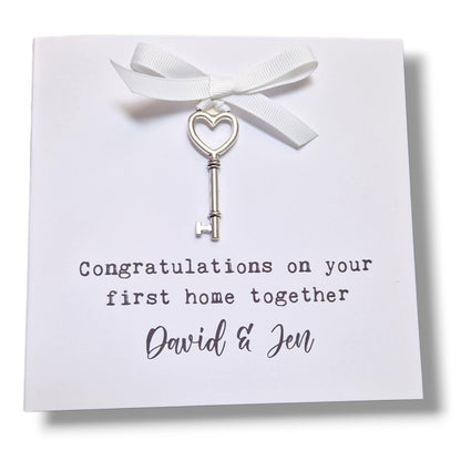 New Home Card with Metal Key, Personalised | Housewarming Card | Lucky Key Greeting Card | Blank Inside | Square Folded Card, New House Gift