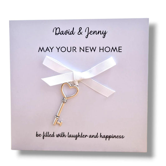 New Home Card with Metal Key, Personalised | Housewarming Card | Lucky Key Greeting Card | Blank Inside | Square Folded Card, New House Gift