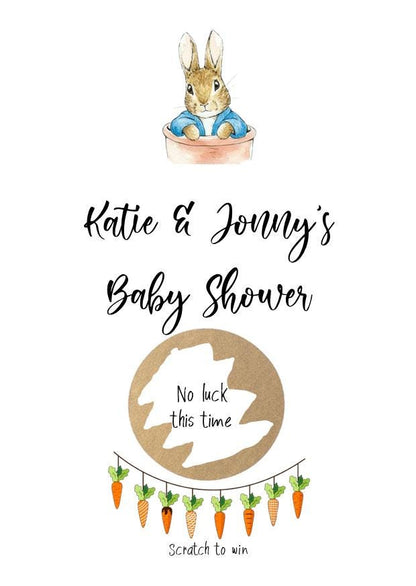 Rabbit Baby Shower Scratch Off Game | Personalised Baby Shower Game , Rabbit Baby Shower Activity |  Scratch Cards