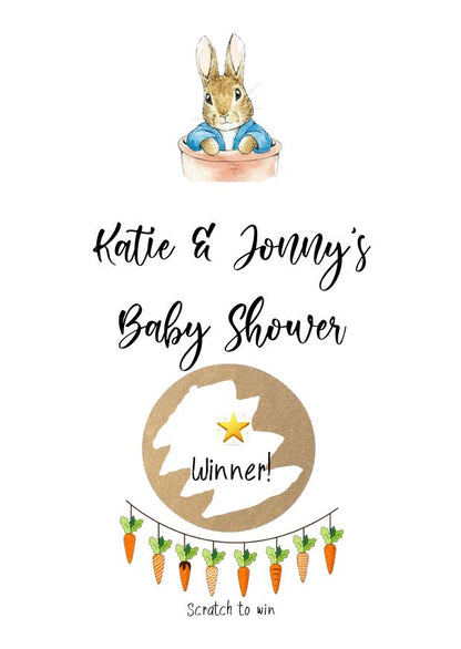 Rabbit Baby Shower Scratch Off Game | Personalised Baby Shower Game , Rabbit Baby Shower Activity |  Scratch Cards