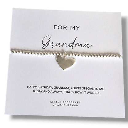 Special Grandma Silver Bracelet with Heart Charm | Grandma Gift | Nan Bracelet | Nanny Jewellery | Birthday Gift for Grandma |