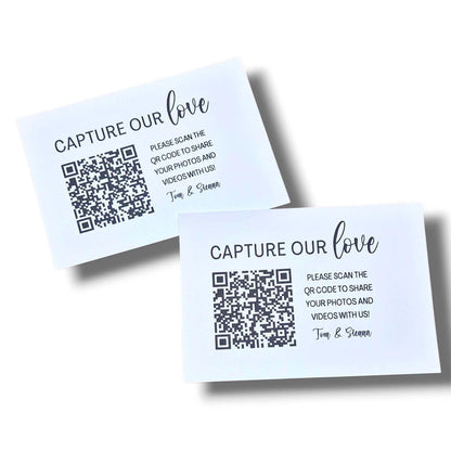 Wedding QR Code Photo Sharing Cards: Personalised Engagement Announcement, Anniversary, Birthday (7x10 cm A7 Size) - Capture our love