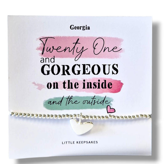 Personalised 21st Birthday Charm Bracelet: Silver Heart Keepsake, 21, twenty one, 21st gift