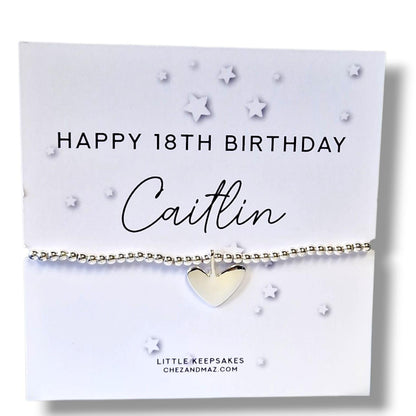 18th Birthday Bracelet, Eighteenth Birthday Gift, 18th Birthday Jewellery, Silver Plated Heartb Bracelet, 18th Birthday, Milestone Gift