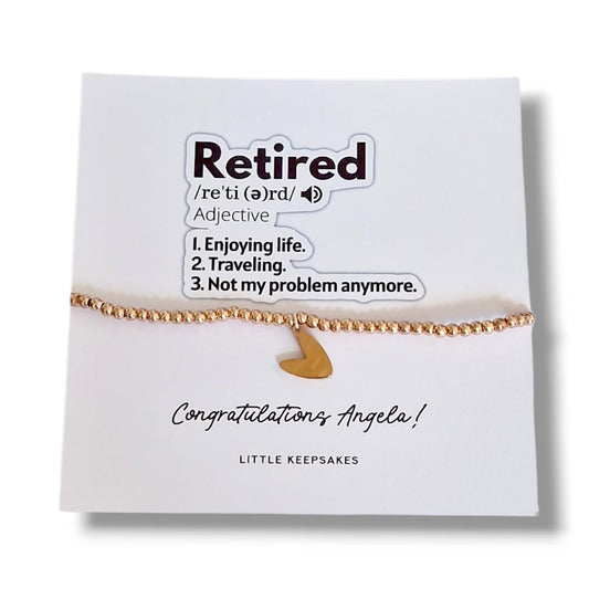 Retirement Bracelet, Personalised Retiring | Happy Retirement  | Silver Plated Charm Bracelet Heart Charm mu77