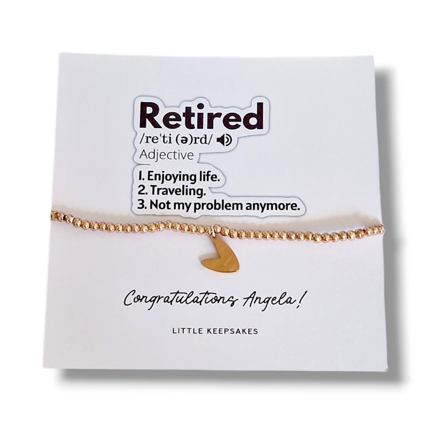 Retirement Bracelet, Personalised Retiring | Happy Retirement  | Silver Plated Charm Bracelet Heart Charm mu77