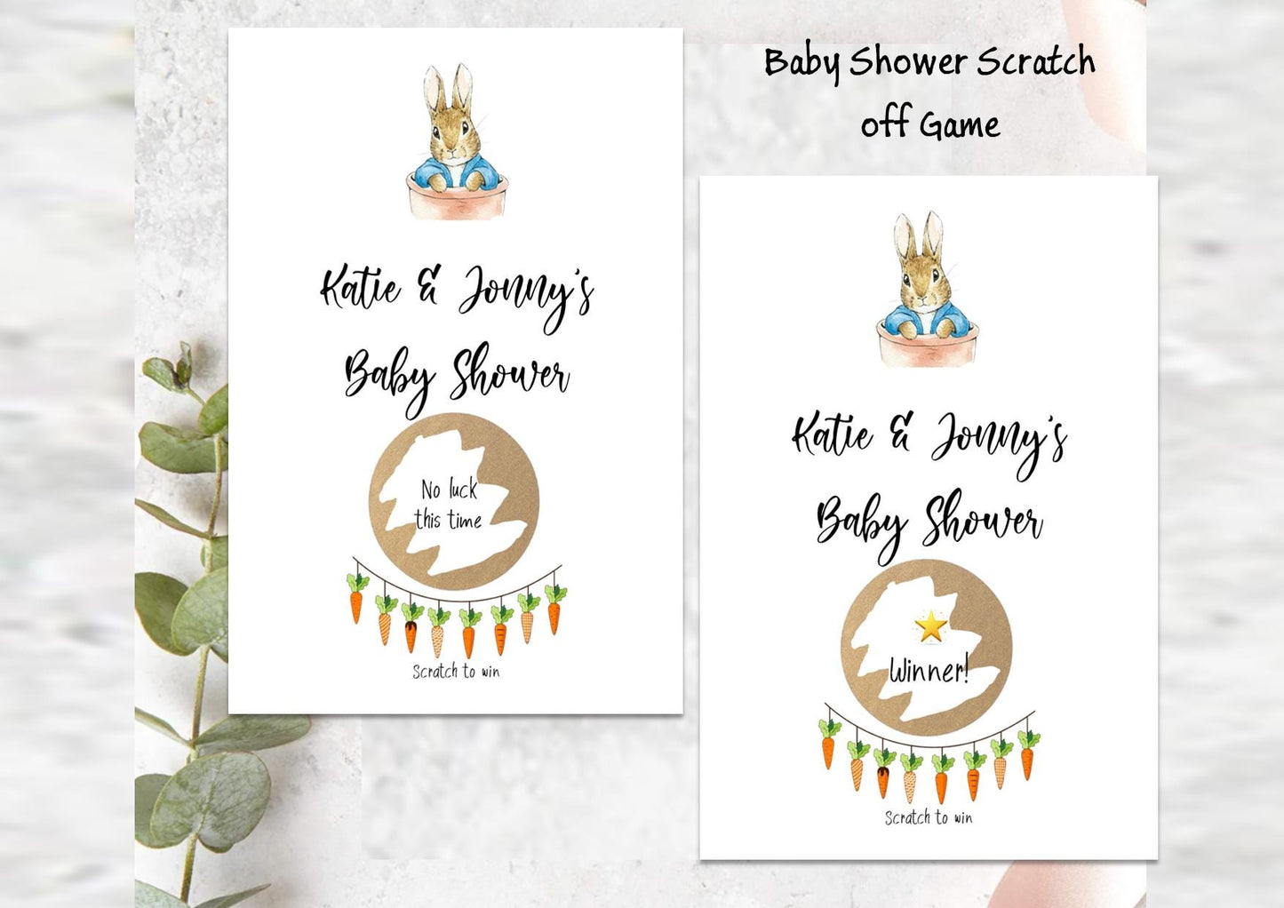 Rabbit Baby Shower Scratch Off Game | Personalised Baby Shower Game , Rabbit Baby Shower Activity |  Scratch Cards