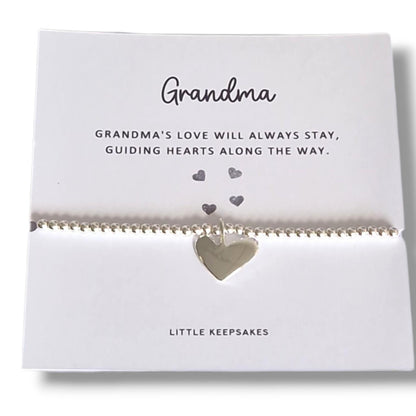 Grandma Silver Bracelet with Heart Charm | Grandma Gift | Nan Bracelet | Nanny Jewellery | Birthday Gift for Grandma |