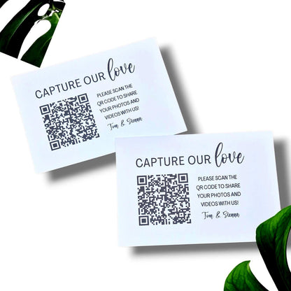Wedding QR Code Photo Sharing Cards: Personalised Engagement Announcement, Anniversary, Birthday (7x10 cm A7 Size) - Capture our love