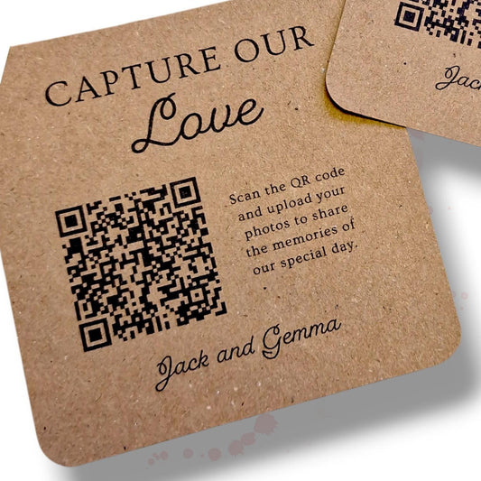 Wedding QR Code Photo Sharing Cards: Personalised Engagement Announcement, Anniversary - Capture our love