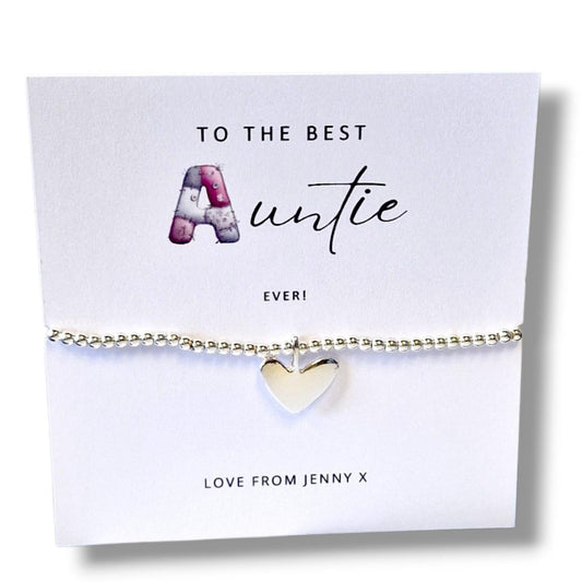 Auntie Bracelet, Silver Plated Heart Charm Bracelet, Auntie Gift, Best Aunt Bracelet, Birthday Gift for Auntie, Thank You Auntie