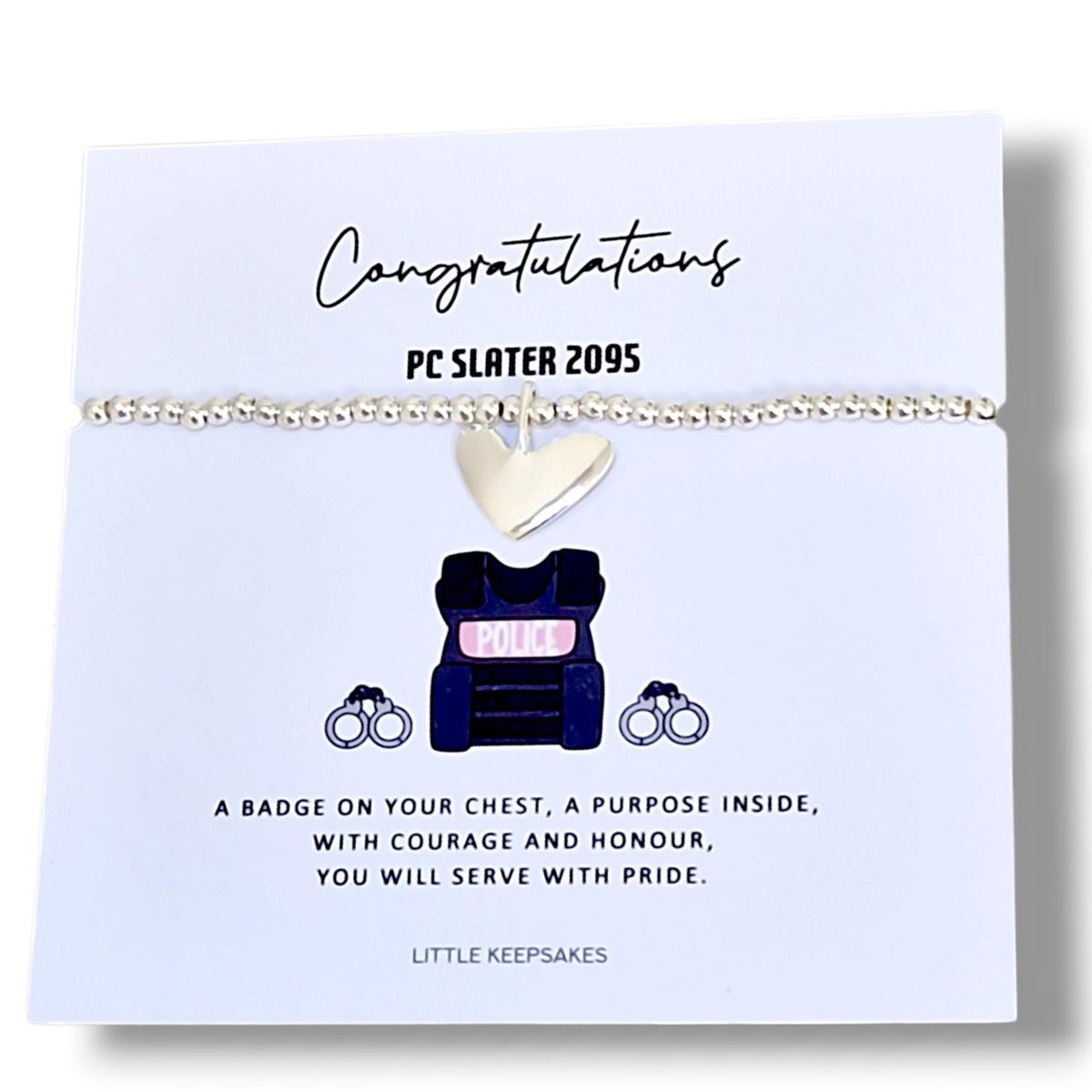 Police Officer - Police Constable-Congratulations, Personalised I Passing out I Graduation Bracelet -Silver plated charm bracelet heart char