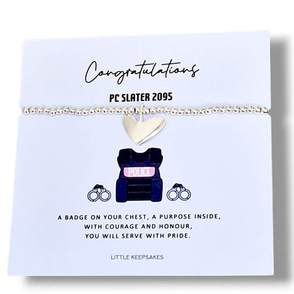 Police Officer - Police Constable-Congratulations, Personalised I Passing out I Graduation Bracelet -Silver plated charm bracelet heart char