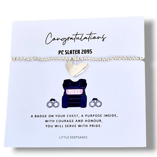 Police Officer - Police Constable-Congratulations, Personalised I Passing out I Graduation Bracelet -Silver plated charm bracelet heart char