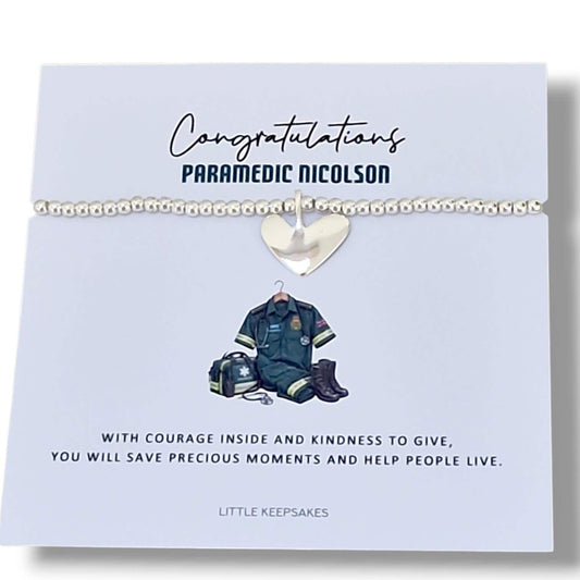 Paramedic Graduation Bracelet, Congratulations Paramedic, Personalised Passing Out Gift, Ambulance Service Graduation, Silver Plated Heart