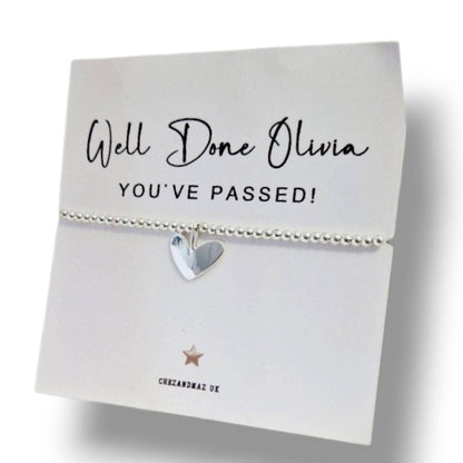You've passed Personalised Congratulations Charm Bracelet: Silver Plated Heart -Exams, Driving Test, Medical