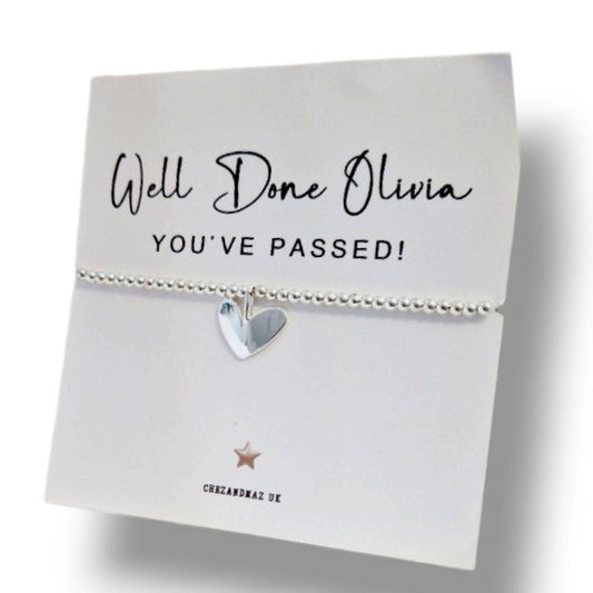 You've passed Personalised Congratulations Charm Bracelet: Silver Plated Heart -Exams, Driving Test, Medical