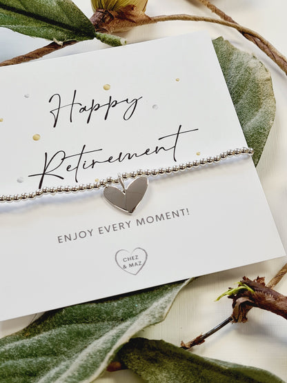 Happy retirement - enjoy every moment - Silver plated charm bracelet & heart charm CM5