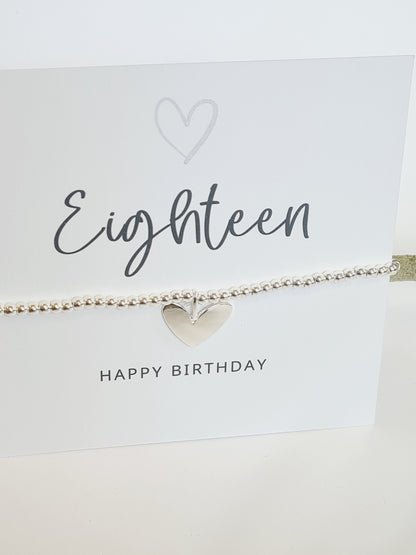 Eighteen happy birthday silver plated heart charm bracelet, 18th birthday bracelet, 18th birthday gift, happy 18th birthday gift E4